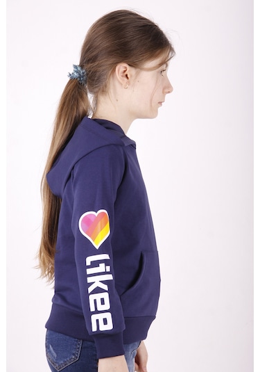 Toontoy Kız Çocuk Like Kalp Baskılı Kanguru Cepli Sweatshirt Lacivert