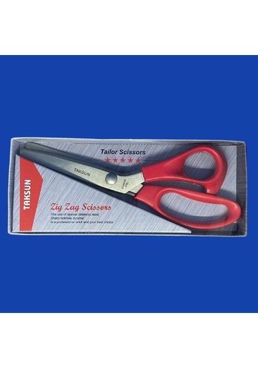 Taksun Makas Plastik Saplı Sürfile Zigzag 9" 23cm Kırmızı