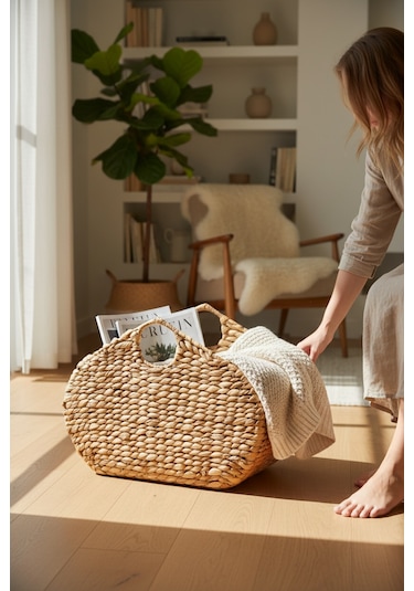Akayev Nature Hasır Oval Gazetelik Organizer 50x18x36 Cm