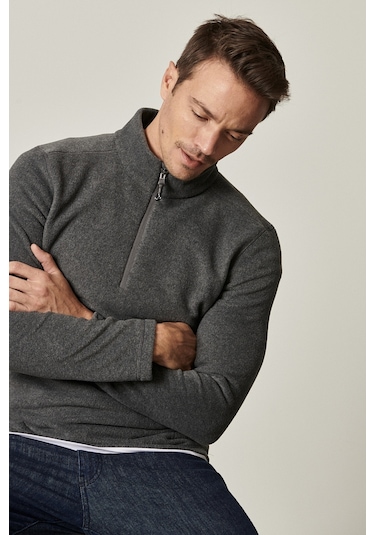 AC&Co / Altınyıldız Classics Anti-Pilling Tüylenme Yapmayan Bato Yaka Erkek Polar Sweatshirt Antrasit Melanj AC&Co / Altınyıldız Classics Anti-Pilling Tüylenme Yapmayan Bato Yaka Erkek Polar Sweatshirt Antrasit Melanj