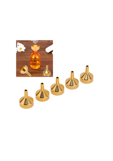Moveevo Altın Renkli Mini Alüminyum Huni Parfüm, Tonik, Yağ Ve Sıvı Döküm Aracı 5 Adet Opp Paketli 18x25mm Boyut Diğer