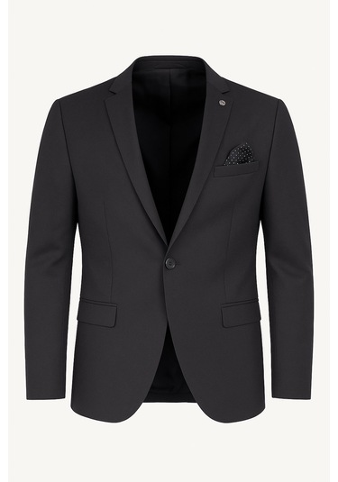 Erkek Siyah Blazer Ceket İtalyan Kesim, Tek Düğmeli, Tek Yırtmaçlı Şık Klasik Model Siyah