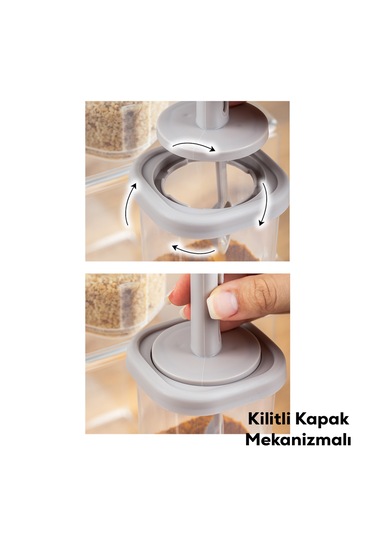 Porsima 4366 7 Li Kaydırmalı Kaşıklı Sızdırmaz Kapaklı Etiketli Baharatlık Seti - Saklama Kabı Cappuccino