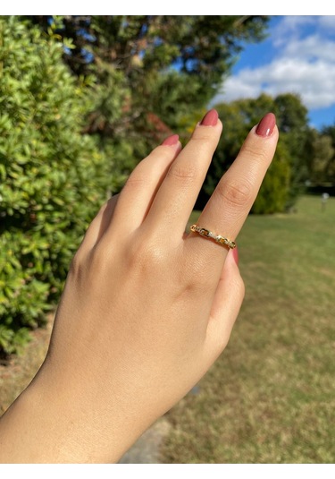 Altın Kaplama Tek Sıra Zincir Kadın Zarif Yüzük Sevgiliye Hediye Altın