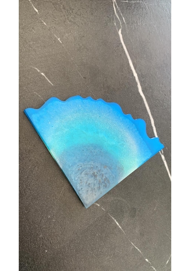 Deniz Mavi Yeşil Siyah Simli Üçgen Dalgalı Epoksi Bardak Altlığı Mavi - Yeşil