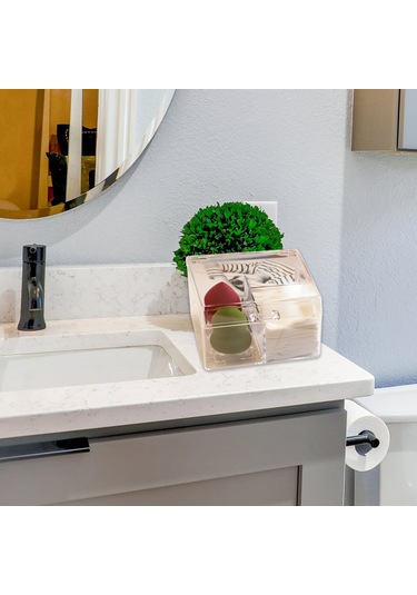 Fosenze Açık Kapaklı Transparan Akrilik Organizer - Koton Tüp, Makyaj Sponsu, Kosmetik Malzemeleri İçin Bölümlü Depolama Kutusu Diğer