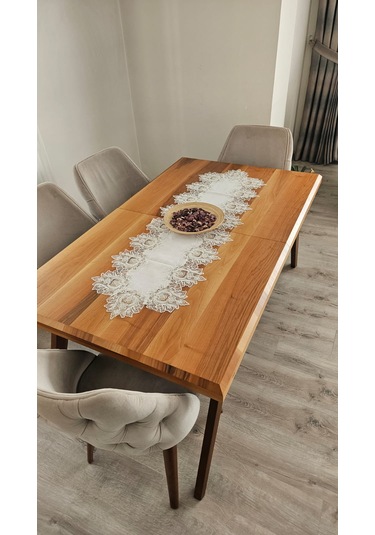 Çınar Desen Fransız Dantelli Keten Gardeya Lüks Runner