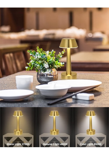 Işık Ayarlı Dokunmatik Mantar Masa Lambası Metal 3 Işık Renkli Şarjlı Masa Lambası Gold Altın