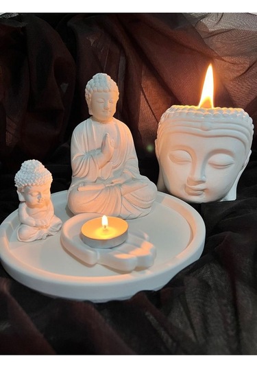 Özel Tasarım Buda Beton Soya Mum Takımı