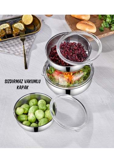 Steel&More 3 Lü Çelik Saklama Kabı 6 Parça Gri