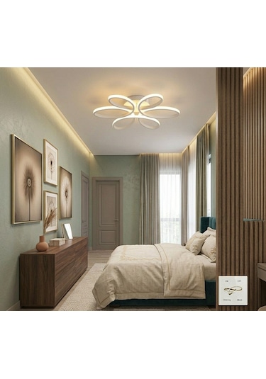 Lzy Avize Store Yonca 6 Lı Beyaz Plafonyer 3 Renk Kumandalı Salon, Mutfak, Çocuk Odası İçin Modern Led