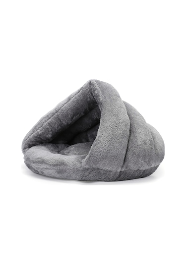 Geekyou Büyük Boy Gri Kışlık Yarım Kapalı Isınabilir Kedi Köpek Yatağı - Evcil Hayvanlar İçin Sıcak Ve Konforlu Yuva