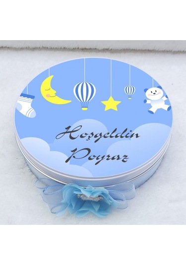 Ay Yıldzı Baskılı Metal Kutuda Bebek Çikolatası Uv Baskılı Madlen