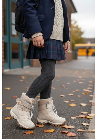 Muggo Tigger İçi Kürklü Bağcıklı Ve Cırtlı Kız Çocuk Bot Bej