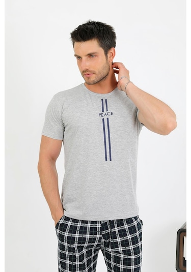 Akbeniz Erkek Pamuk Kısa Kol Pijama Takım Gri 6875 Gri
