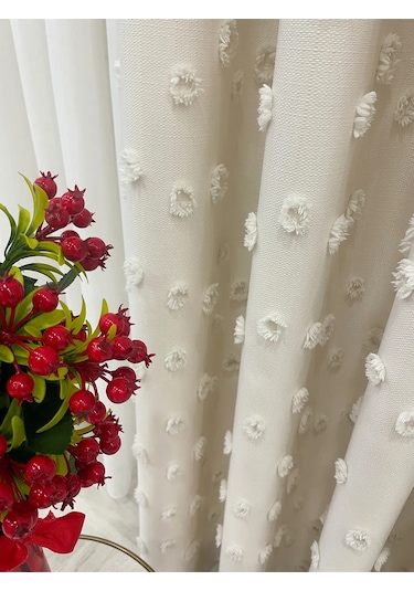 Brillant Carla Puffy Püsküllü Perde İstenilen Tüm Ölçülerde Ekru Ekru