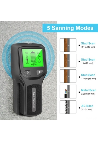 Moly Yunboo Siyah Çok Fonksiyonlu Duvar Taramacı Ahşap Metal Ac Tespiti 5 Modlu Lcd Ekranlı Siyah