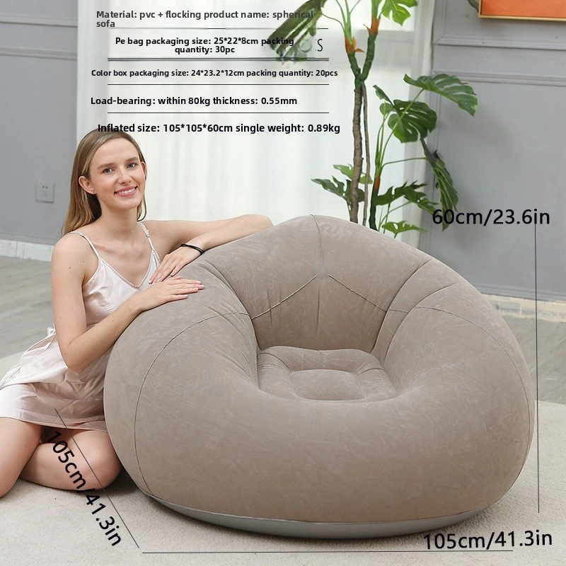 Şişme Lazım Koltuk Ayaklı Set Katlanır Peluş Pvc Salon Şezlong Seti Kahve Topu Şeklinde 116 98 83cm 0,9kg Kahverengi