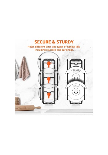 Tenfowee Çiftli Tencere Kapak Rafı, Duvar/cabinet Montajlı, Çelik Malzeme, Suya Dayanıklı, Mutfakta Yer Tasarrufu Sağlar Siyah