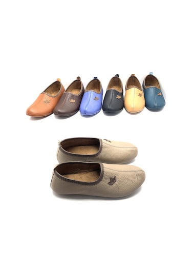 Deritarz Hakiki Deri Hac Umre Tavaf Patiği Ve Ev Ayakkabısı Bej