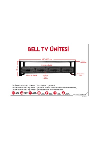 Raweyn Bell Doğal Ahşap Tv Ünitesi - 240cm Ceviz