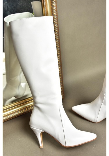 Fox Shoes R372453009 Beyaz İnce Topuklu Kadın Çizme Beyaz