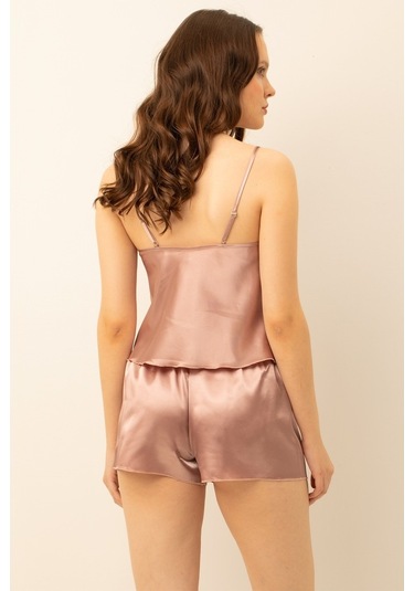 Doremi Saten Güpürlü Ayarlanabilir Askılı Şortlu Takım