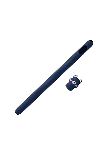 Apple Pencil Pro / 2.nesil Uyumlu Koruyucu Silikon Kılıf Kaydırmaz Sevimli Kedi Figürlü Kalem Değildir Lacivert