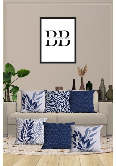 Belle Benoit Yılbaşı Baskılı Dekoratif 6'lı Koltuk Kırlent Kılıfı Beyaz - Lacivert