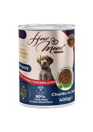 How Meow Jöleli Tavuk Ciğerli Parça Etli Yavru Köpek Yaş Maması 12 x 400 G