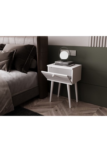 Melura Komodin %100 Mdf Lake Boyalı Ahşap Ayak Beyaz