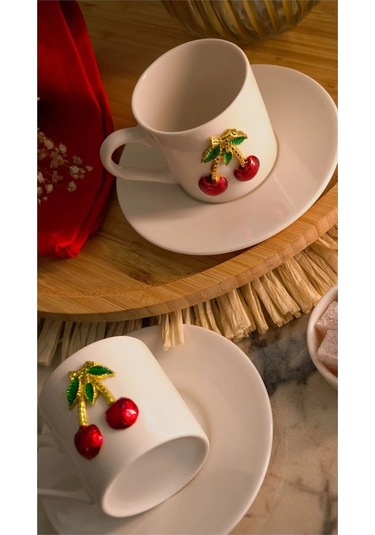 Kiraz 4 Parça 2 Kişilik Porselen Kahve Takımı 100 ML