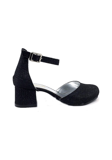 Sema Kız Çocuk Siyah Simli Topuklu Abiye Ayakkabı