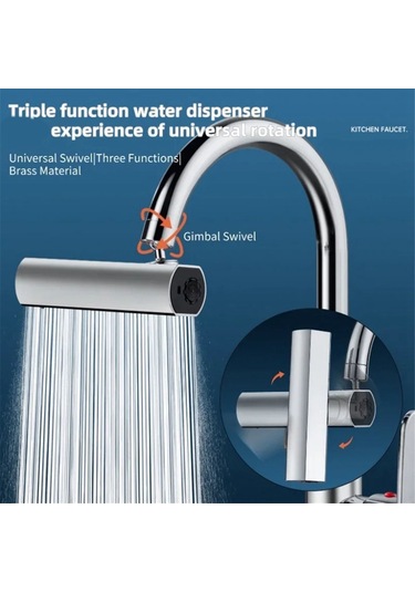 Xurunkeji Adet Gerçek Şelale Mutfak Musluğu Uzatma Adaptörü 720 Döner 4 Mod Çok Fonksiyonlu Şelale Basınçlı Bubbler, B GÜMÜŞ