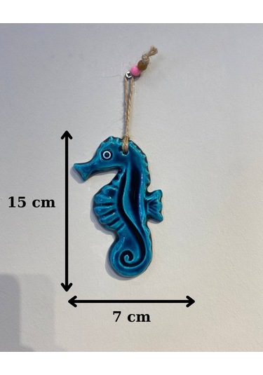 El Yapımı Nazar Boncuğu, Duvar Dekorasyon Ürünü, Seramik, El İşçiliği, Turkuaz Renkte Denizatı Desenli -