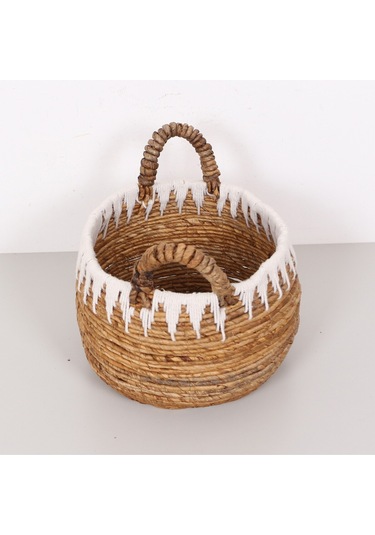 Avanos Doğal Abaka El Yapımı Yuvarlak Kulplu Sepet 35x32x32 Cm Bej