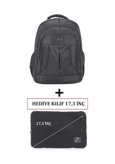 Case Club 2114 Büyük Laptop Sırt Çantası 17 İnç Kılıf Hediyeli Günlük Okul Sırt Çantası Siyah