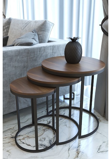 3'lü C Zigon Sehpa Siyah Ayak Bohem 18mm Sunta