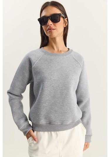 Shade Kadın Reglan Kol Oversize Sweatshirt 60283859 - Gri Melanj