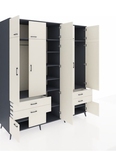 Kronos Dolap 12 Raflı 4 Çekmeceli 2 Askılı 220x59x243 Antrasit-aytaşı/aytaşı Aytası/aytası