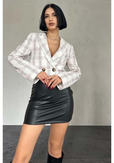 Desenli Crop Ceket Desenli