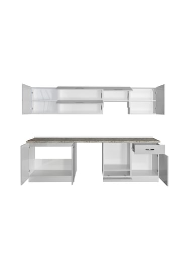 Decoraktiv Elite 280y Ank Mdf Hazır Mutfak Dolabı - Tezgah Dahil - Parlak Beyaz