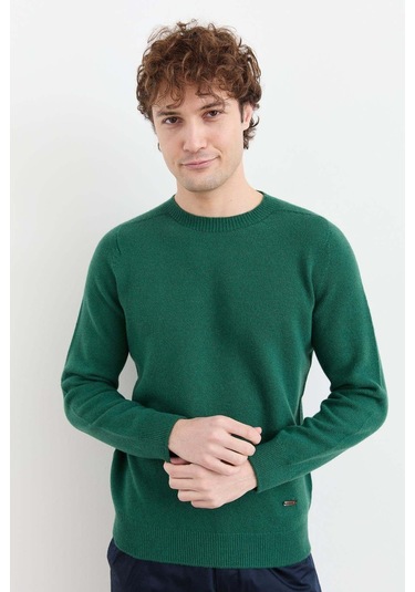 Desen Triko Erkek Sıfır Yaka Basic Yün Kazak 23525 Ö. Başı Yeşil