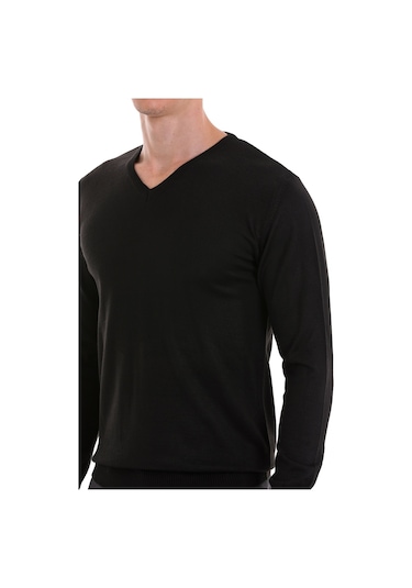 Hatemoğlu Siyah Regular Fit Düz V Yaka Yünlü Triko Kazak Siyah