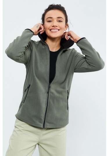 Tommy Life Çağla Dik Yaka Fermuarlı Rahat Form Kadın Polar Sweatshirt - 97173 Çağla