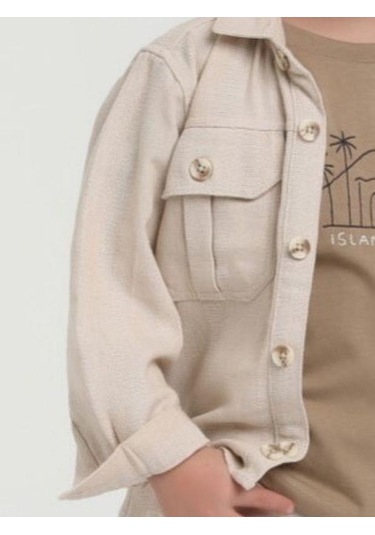 Erkek Bebek Çift Cepli Keten Ceket-15624 Bej