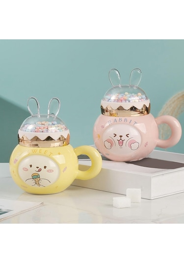 Suntek Sevimli Tavşan Kahve Kupaları Kapaklı Ve Ev Partisi