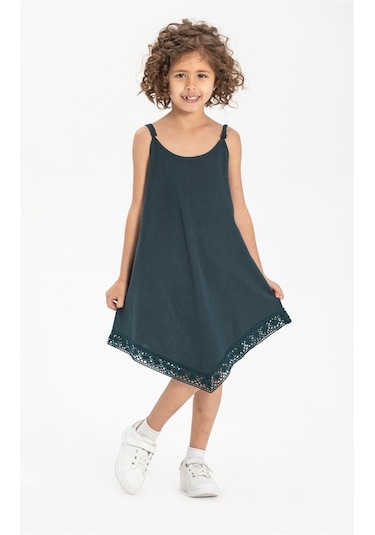 Çağla Şile Bezi Kız Çocuk Elbise Petrol Ptrl