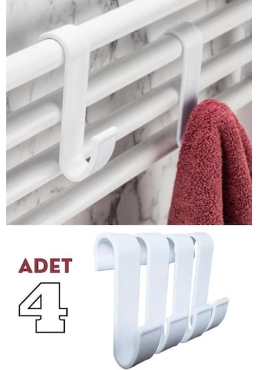 Flosoft 4 Adet Havlupan Duşakabin Askısı, Petek Banyo Mutfak Kancalı Havlu Bornoz Askısı 4 Lü Set Beyaz