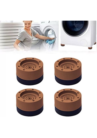 Tineke Beyaz Eşya Ayağı Çamaşır Makinesi Mobilya Titreşim Önleyici Kaydırmaz 3,5 Cm Yükseltici 4 Lü Kahverengi